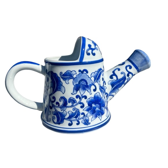 unknowm Other - Vintage Heavy Blue & White Watering Can Beautiful Hibicus Floral 7" Tall